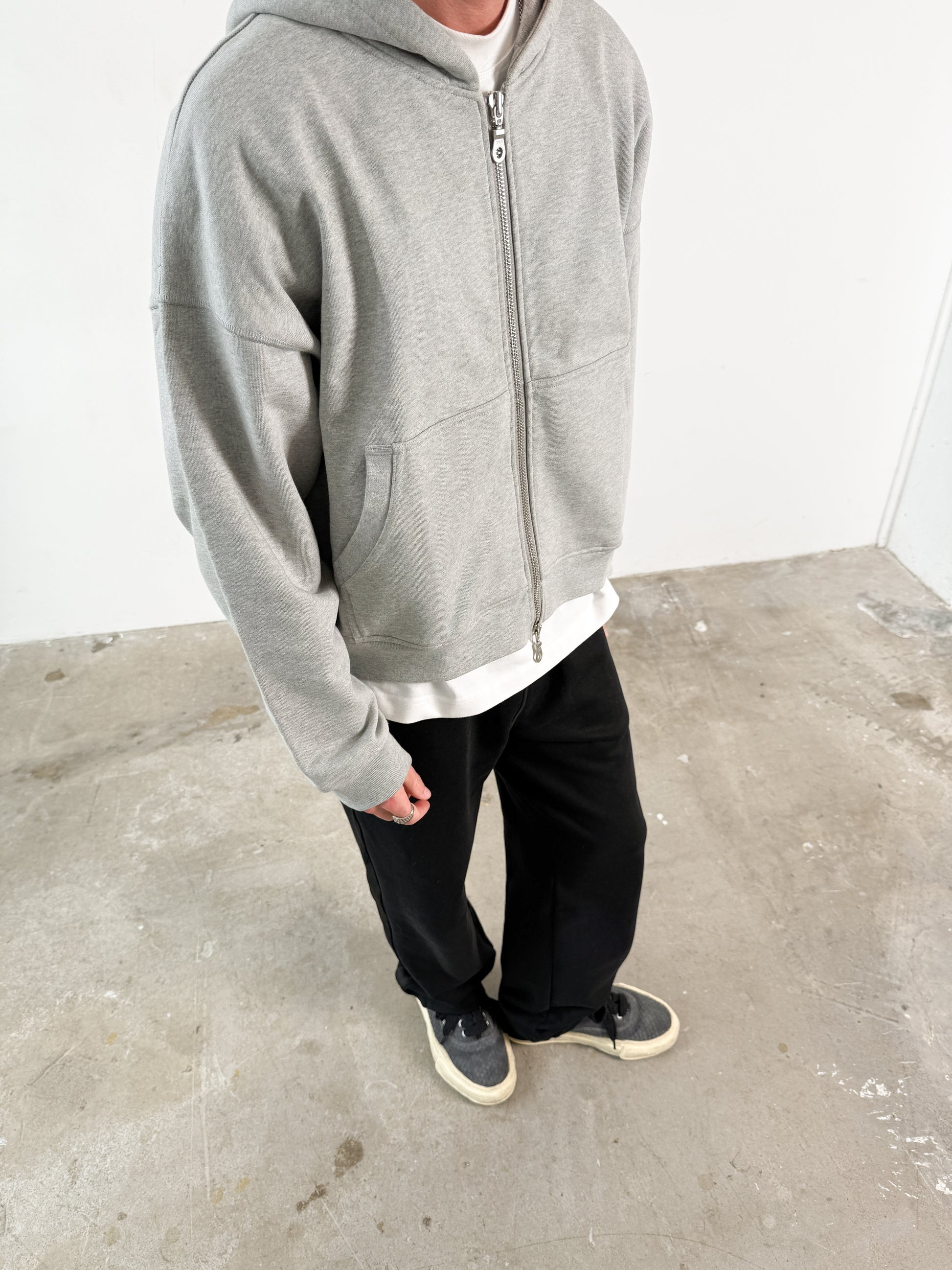Grey boxy zip up hoodie